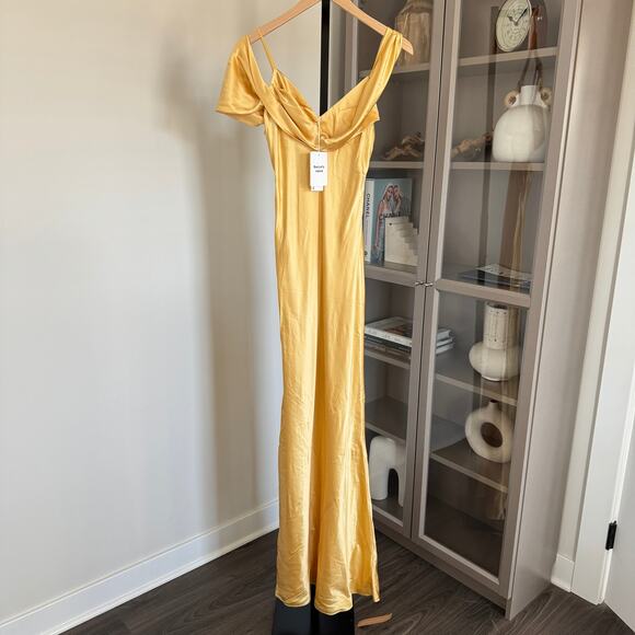 Reformation Ronda Silk Maxi Dress NEW Sunshine Yellow Asymmetrical Cowl Neck 12 - Picture 2 of 7